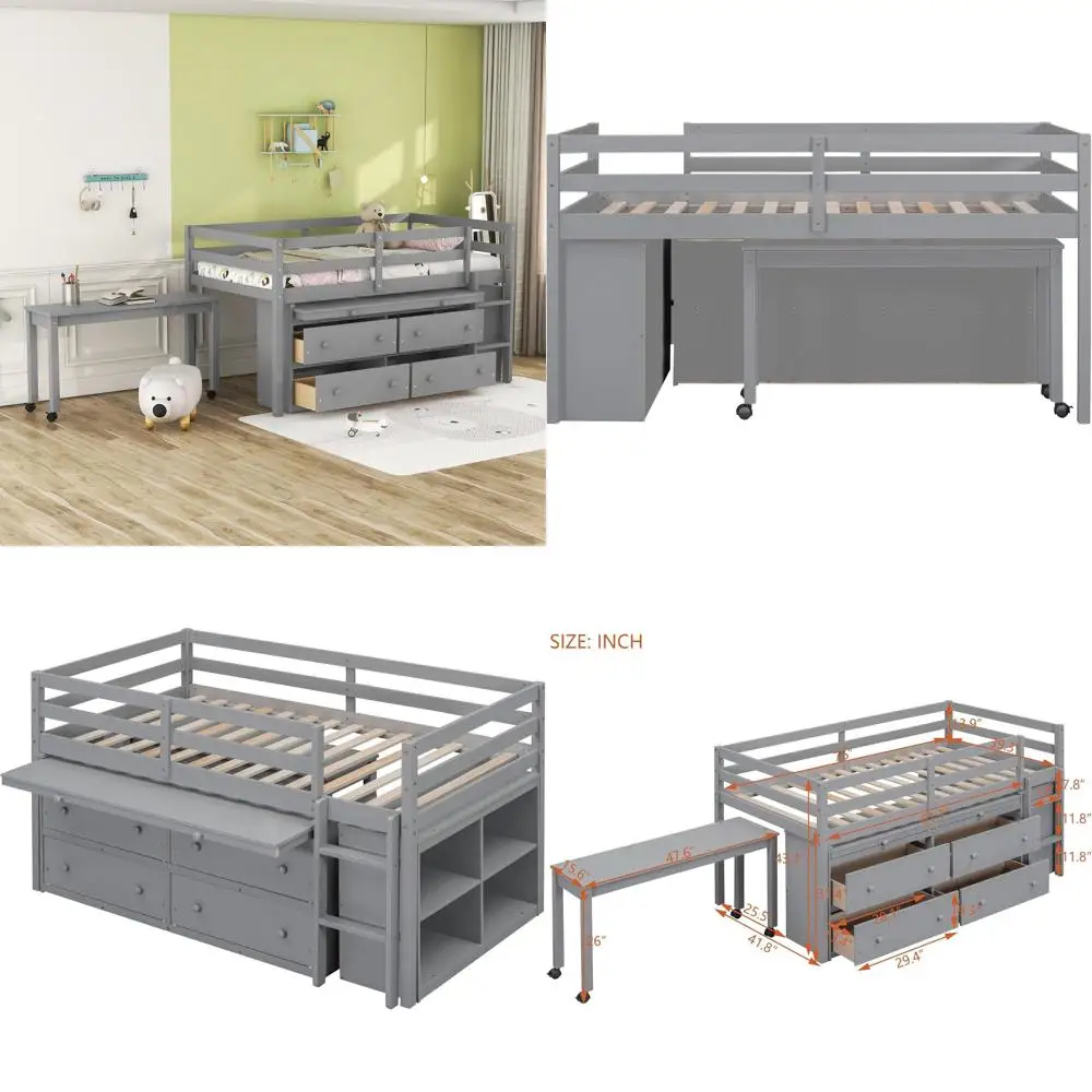 Gray Twin Size Loft Bed with Desk and Storage, Ladder, and Full-Length Guardrails for Kids and Teens - Space-Saving, No Box Spri
Gray Twin Size Loft Bed with Desk and Storage, Ladder, and Full-Length Guardrails for Kids and Teens - Space-Saving, No Box Spri