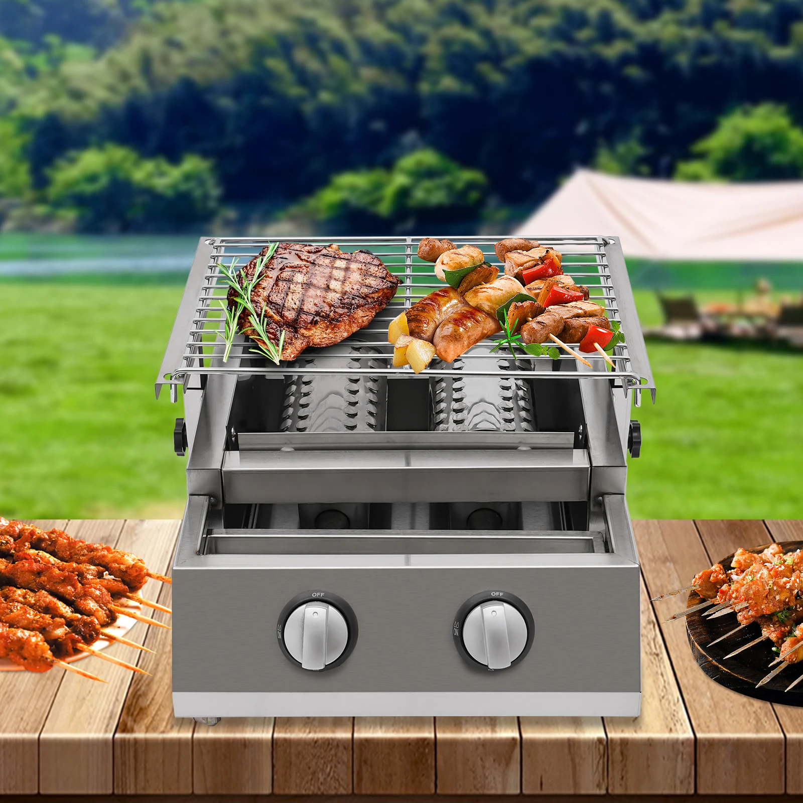 201 Stainless Steel 2-Burner Gas BBQ Grill Outdoor Infrared Ceramic Burner Independent Switch Adjustable Height Barbecue Stove
201 Stainless Steel 2-Burner Gas BBQ Grill Outdoor Infrared Ceramic Burner Independent Switch Adjustable Height Barbecue Stove