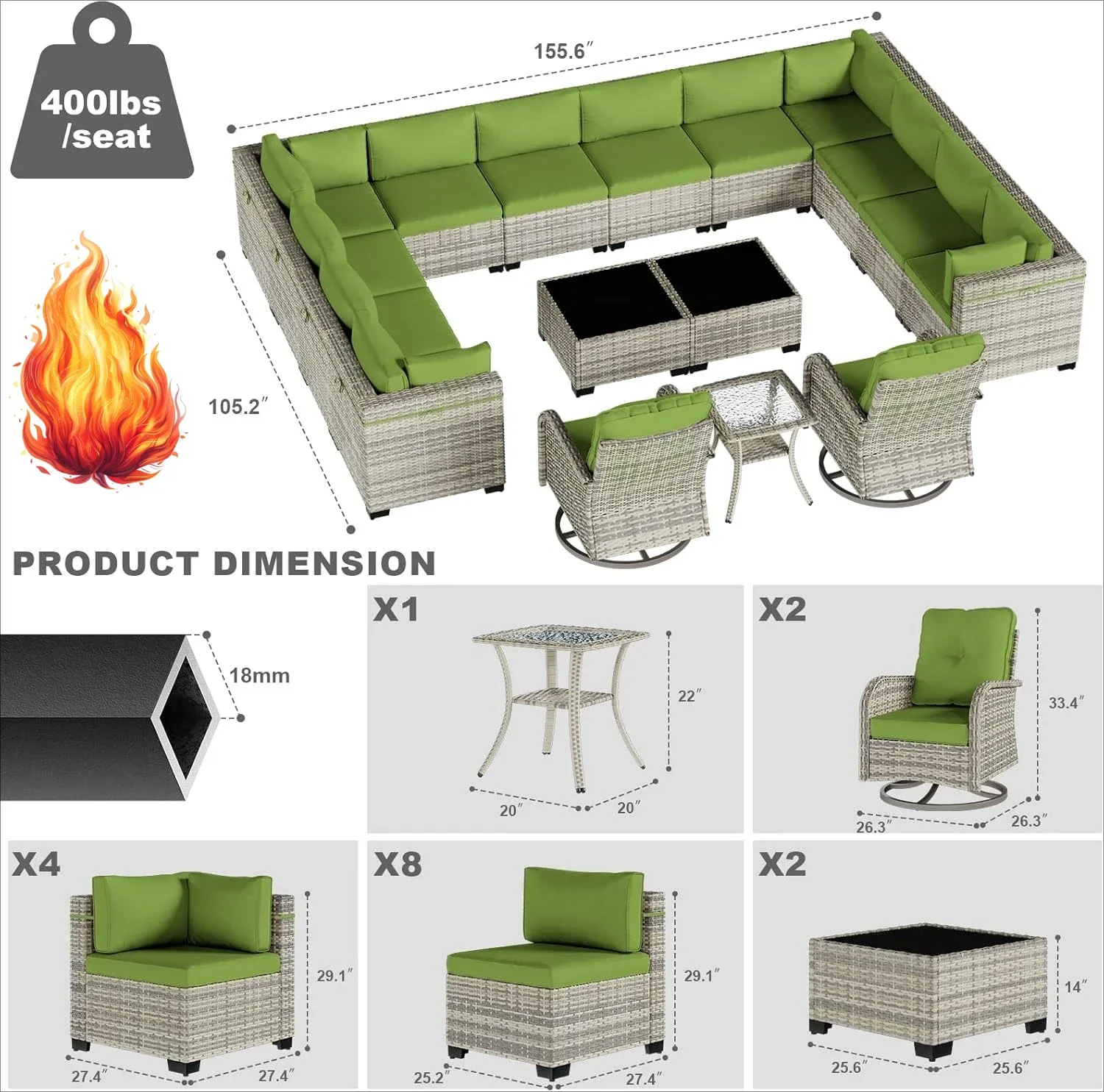 17-Piece Patio Furniture Set, Outdoor Patio Furniture with Swivel Chairs Set, Thick Cushions, Modular Patio Sofa, Dual-Strand
17-Piece Patio Furniture Set, Outdoor Patio Furniture with Swivel Chairs Set, Thick Cushions, Modular Patio Sofa, Dual-Strand