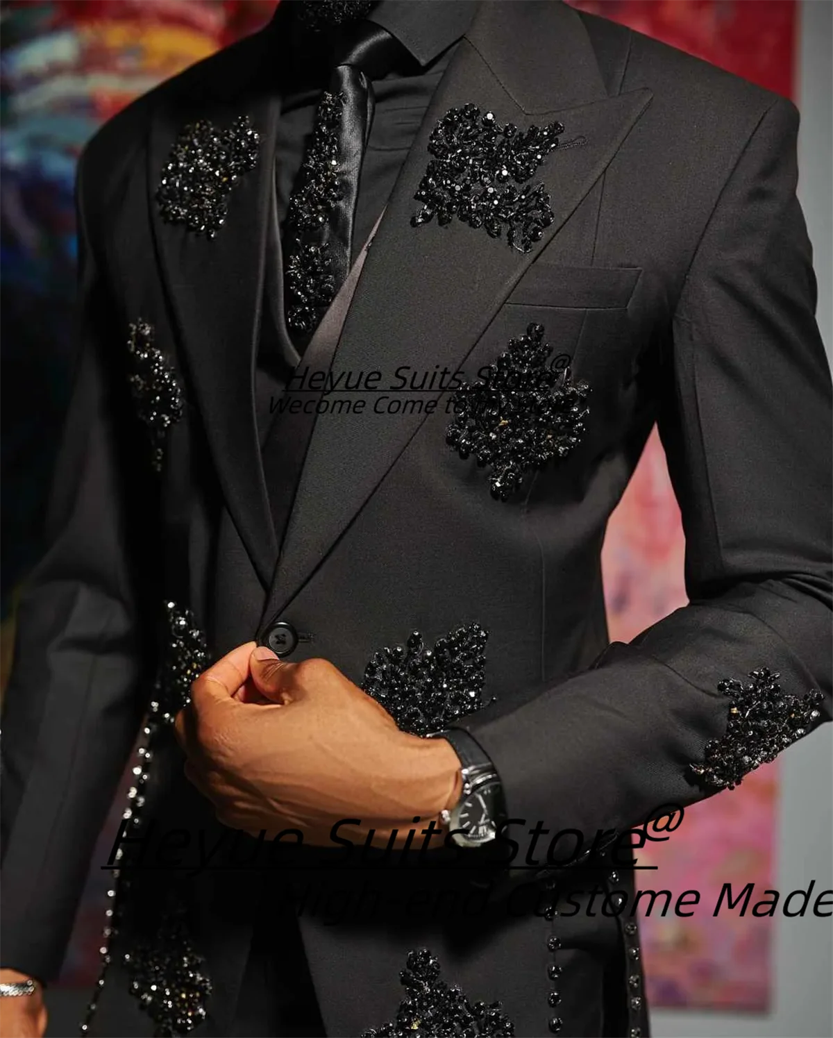 Handsome Black Men Suits Shiny Beaded Groom Wedding Tuxedos Customized Slim Fit Male Prom Blazers 3 Pcs Sets Elegant Ropa Hombre
Handsome Black Men Suits Shiny Beaded Groom Wedding Tuxedos Customized Slim Fit Male Prom Blazers 3 Pcs Sets Elegant Ropa Hombre