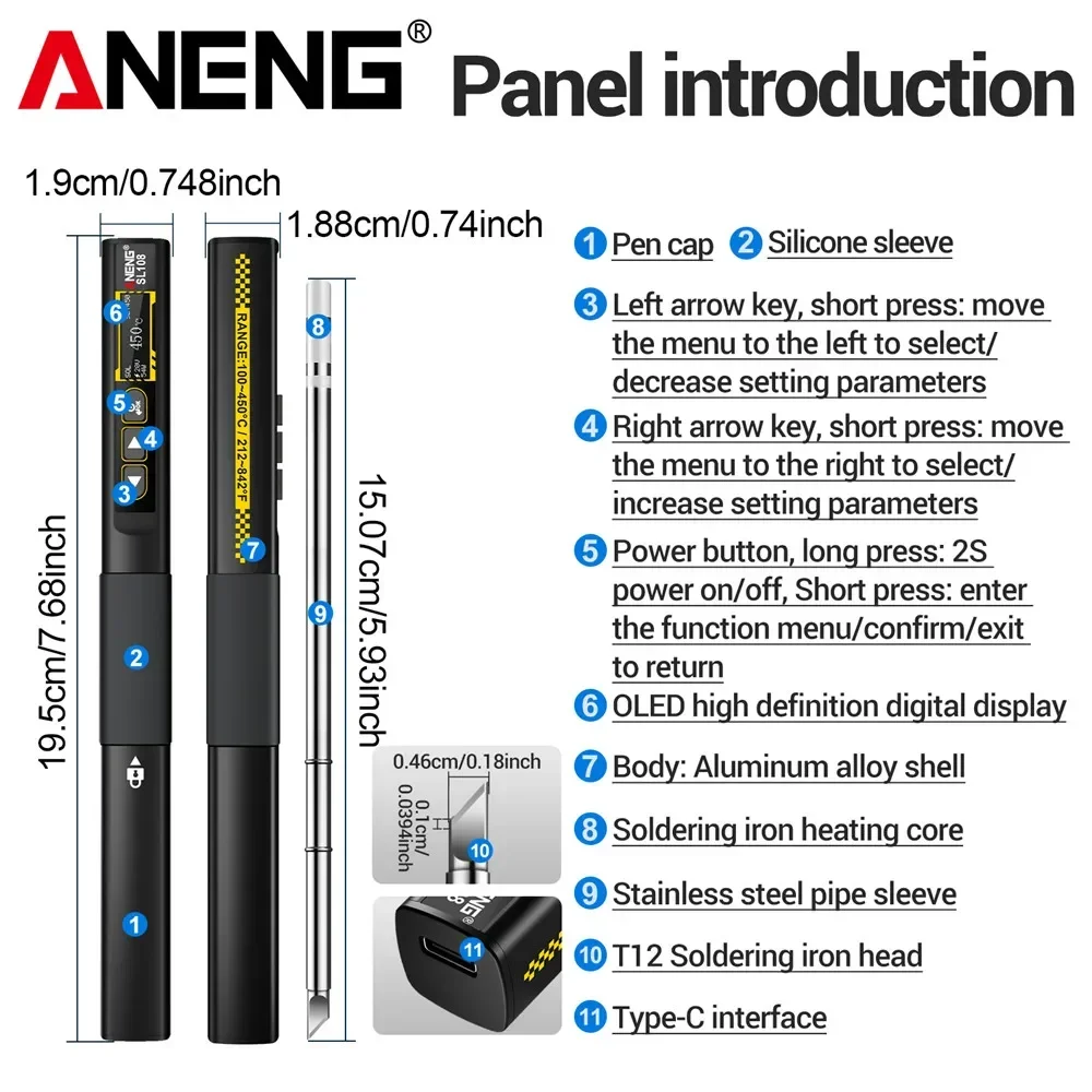 Adjustable Temperature Soldering Irons kit 96W ANENG Electric PD/QC SL108 Type-c Charging Smart Digital Soldering Welding Tools
Adjustable Temperature Soldering Irons kit 96W ANENG Electric PD/QC SL108 Type-c Charging Smart Digital Soldering Welding Tools