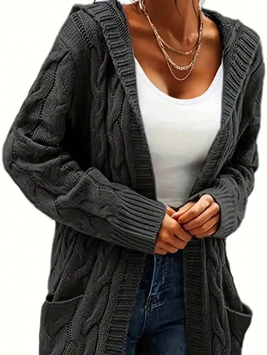 Long Hooded Cable Knit Cardigan For Women With Pockets Casual Vintage Style
Long Hooded Cable Knit Cardigan For Women With Pockets Casual Vintage Style