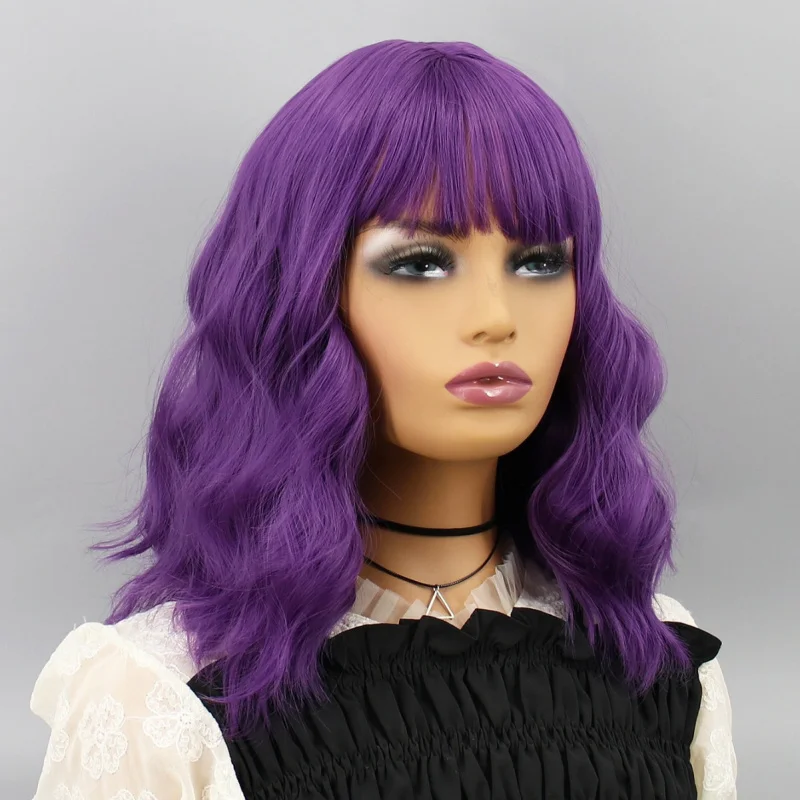 Synthetic Hair Wig for Women with Water Wave PatternbobShort Curly Hair with Bangs, Daily Purple New Style
Synthetic Hair Wig for Women with Water Wave PatternbobShort Curly Hair with Bangs, Daily Purple New Style