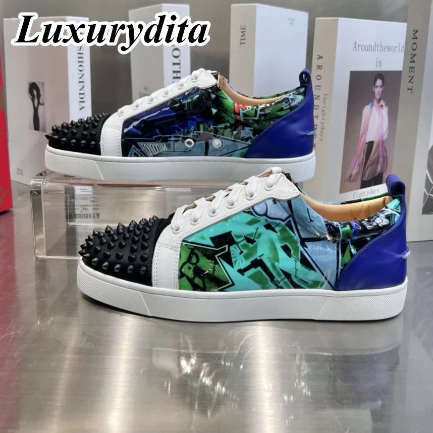 Top Quality Womens Trendy Casual Sneakers Luxury Mens Real Leather Tennis Shoes Designr Red Soled Tide Lovers Rivet Shoes HJ0106
Top Quality Womens Trendy Casual Sneakers Luxury Mens Real Leather Tennis Shoes Designr Red Soled Tide Lovers Rivet Shoes HJ0106