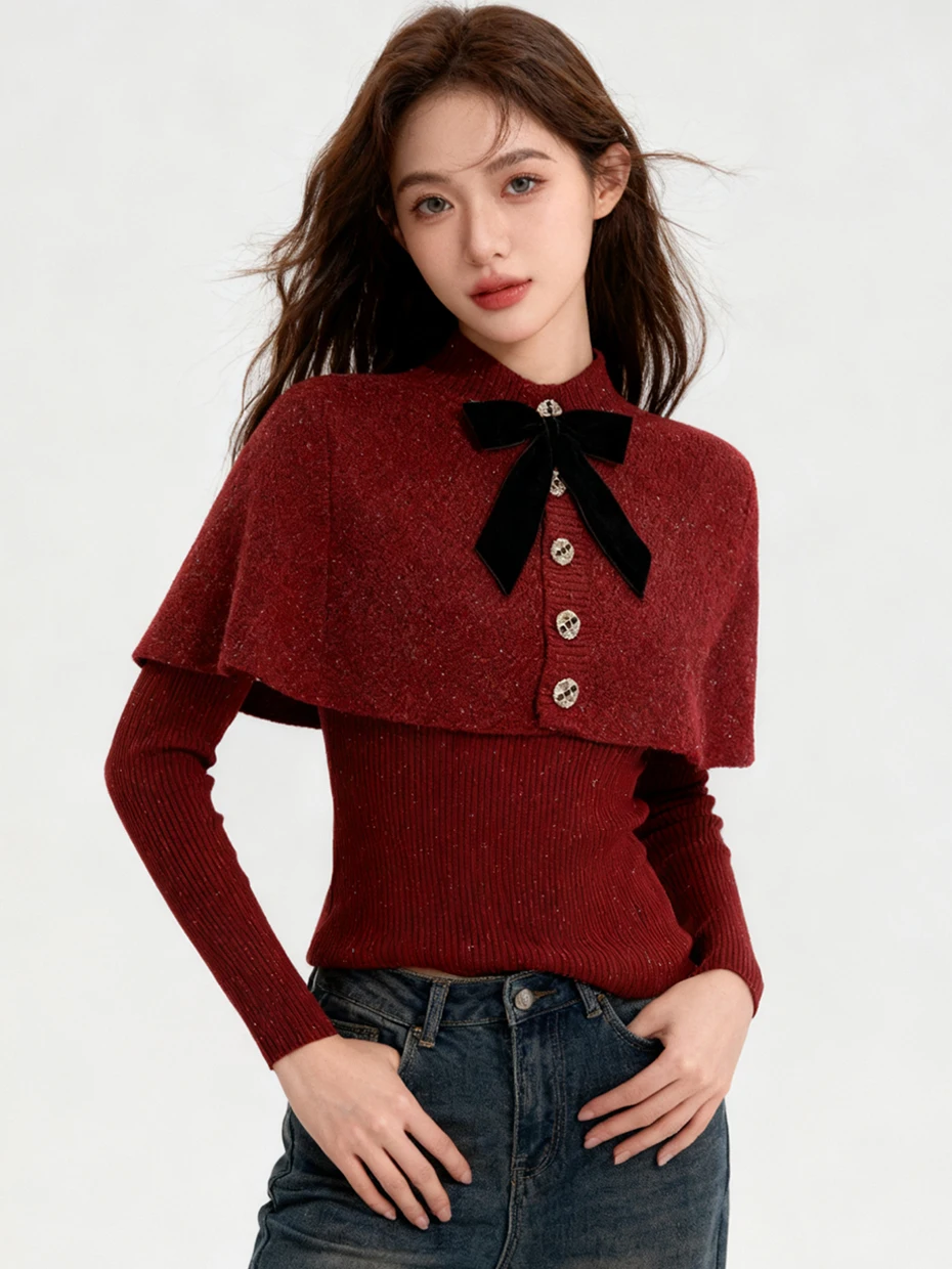 Red Shiny Silk Knitted Sweater Women's Autumn Winter Stand Collar Knot Cloak Two Piece Set Base Shirt New Year Cele...
Red Shiny Silk Knitted Sweater Women's Autumn Winter Stand Collar Knot Cloak Two Piece Set Base Shirt New Year Cele...
