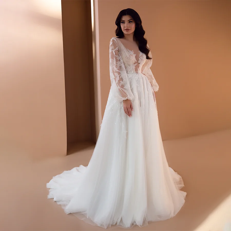 O-Neck Lace Appliques Long Sleeves Wedding Dress A-Line Back See Through And Buttons Bridal Gowns
O-Neck Lace Appliques Long Sleeves Wedding Dress A-Line Back See Through And Buttons Bridal Gowns