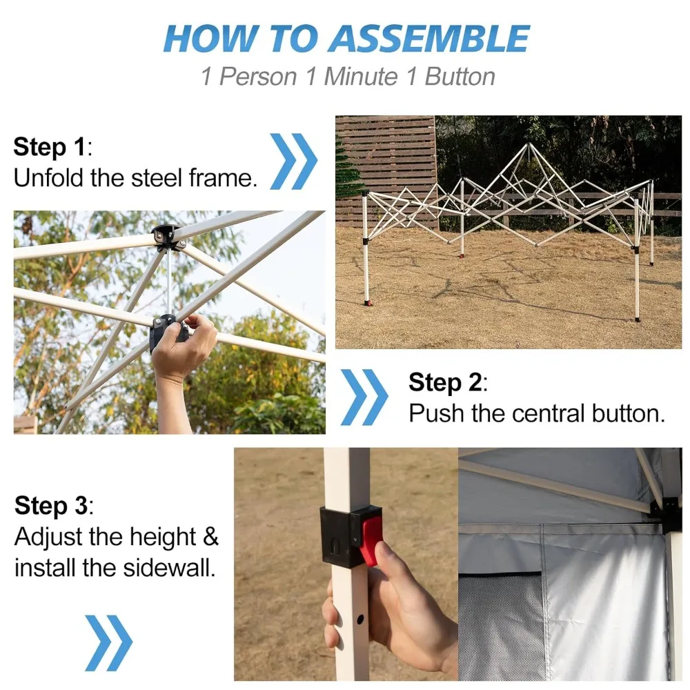 10x10 Pop Up Canopy Tent, 1-Button Push Setup Canopy Tent with 1 Sidewall, Adjustable Height Instant Portable, Customized
10x10 Pop Up Canopy Tent, 1-Button Push Setup Canopy Tent with 1 Sidewall, Adjustable Height Instant Portable, Customized