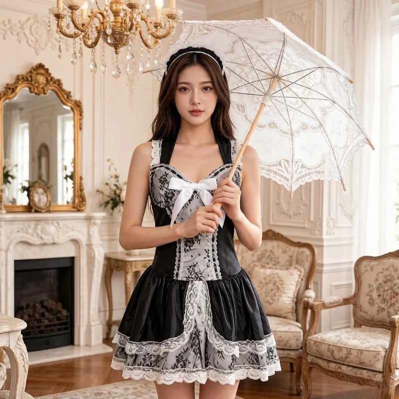 Sexy Lace Trim Maid Cosplay Dress Gothic Black White Halloween Party Costume
Sexy Lace Trim Maid Cosplay Dress Gothic Black White Halloween Party Costume
