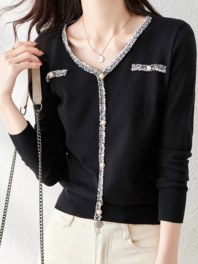 Women Fashion Patchwork Knitted Sweater Peal Buttons Long Sleeve Bottoming Pullovers Casual Tee Femme Autumn
Women Fashion Patchwork Knitted Sweater Peal Buttons Long Sleeve Bottoming Pullovers Casual Tee Femme Autumn
