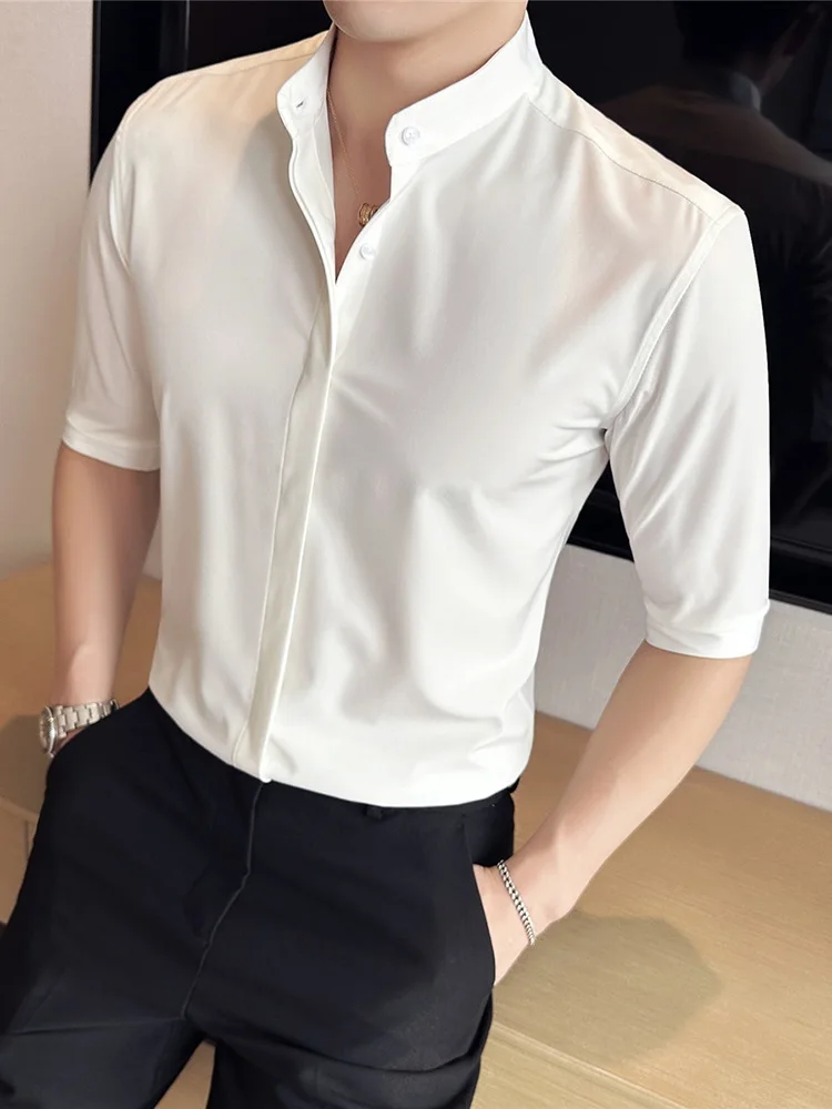 New Chinese Style Stand Collar Ice Silk Men's Shirt Short Sleeve Summer Fashion Urban Slim Fit Youth Five Button No Ironing N...
New Chinese Style Stand Collar Ice Silk Men's Shirt Short Sleeve Summer Fashion Urban Slim Fit Youth Five Button No Ironing N...