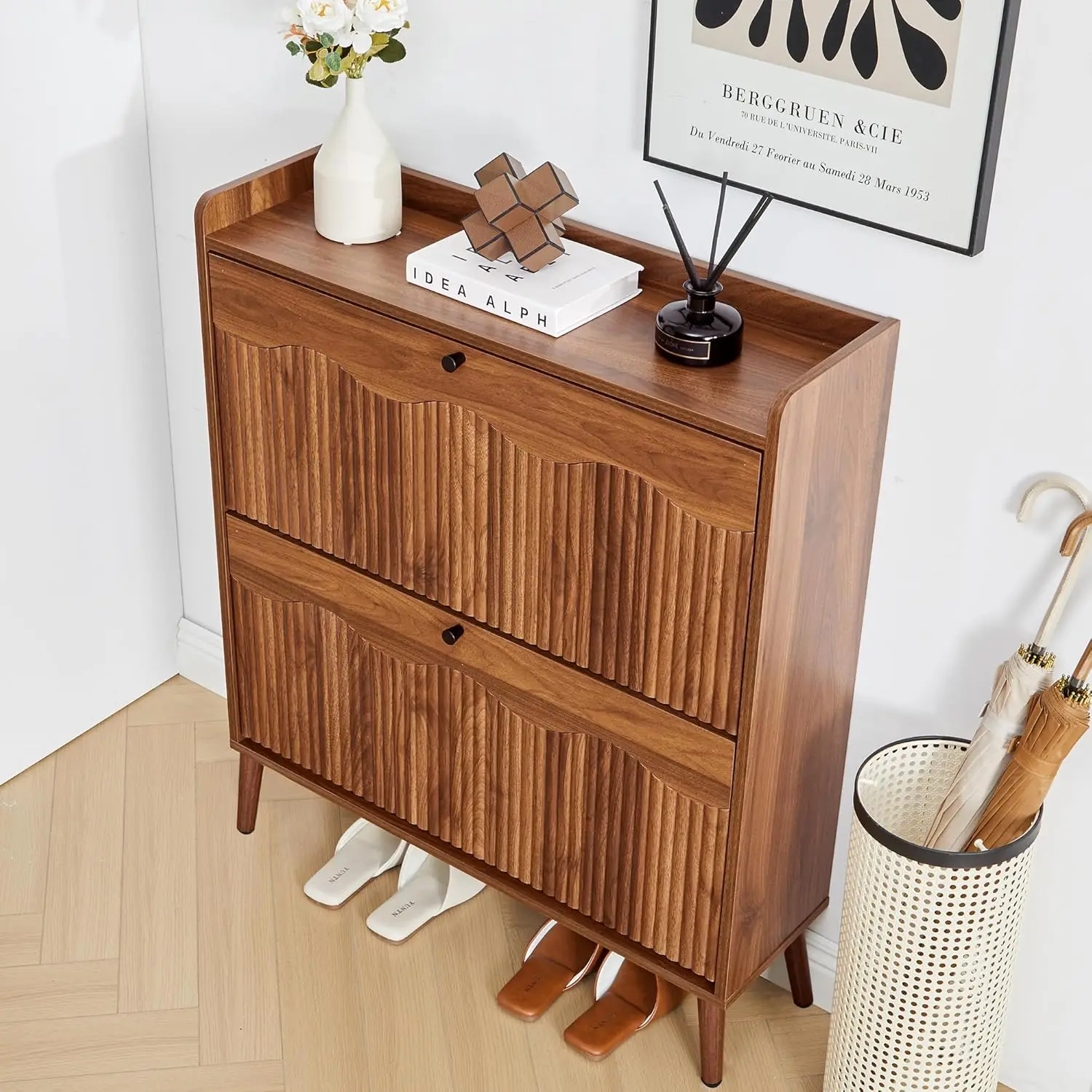 31.5" Fluted Shoe Cabinet 2 Flip Drawers Wave Door Entryway Hallway Living Room, Custom
31.5" Fluted Shoe Cabinet 2 Flip Drawers Wave Door Entryway Hallway Living Room, Custom
