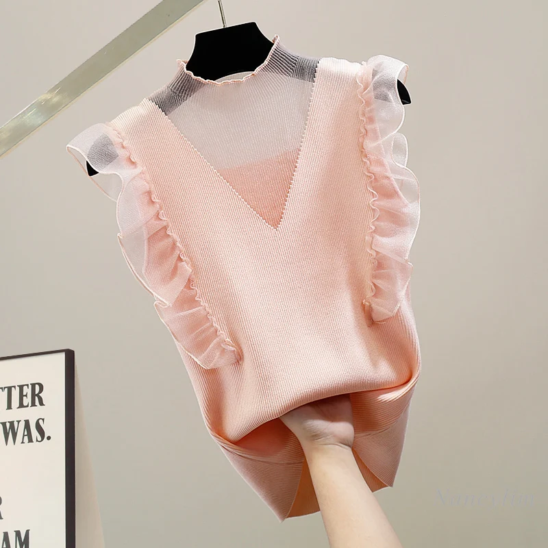 Fashion Mesh Ruffled Stitching See-through V-neck Slim Fit Ice Silk Knitted Vest Temperament Women Sleeveless Top Fashion Tank
Fashion Mesh Ruffled Stitching See-through V-neck Slim Fit Ice Silk Knitted Vest Temperament Women Sleeveless Top Fashion Tank