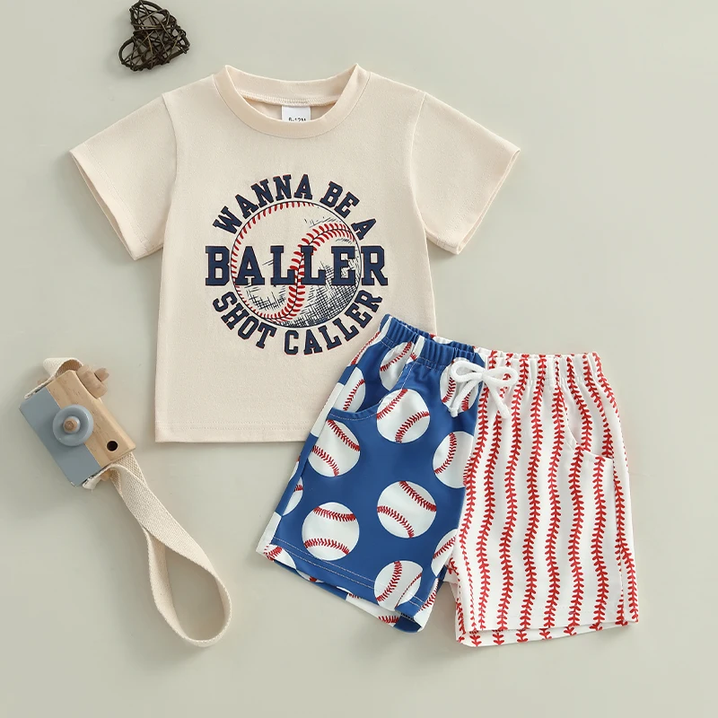 Toddler Infant Boy Summer Outfits Clothing Letter Print Short Sleeve Round Neck T-Shirts with Baseball Pattern Shorts 2Pcs Set
Toddler Infant Boy Summer Outfits Clothing Letter Print Short Sleeve Round Neck T-Shirts with Baseball Pattern Shorts 2Pcs Set