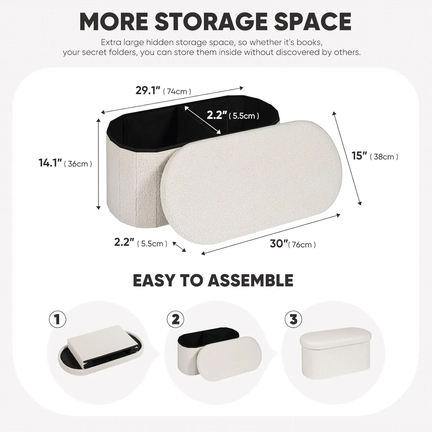 Ottoman With Storage For Living Room, Sherpa Folding Storage Ottoman Foot Rest, 30 Inches Collapsible Bedroom Bench White
Ottoman With Storage For Living Room, Sherpa Folding Storage Ottoman Foot Rest, 30 Inches Collapsible Bedroom Bench White
