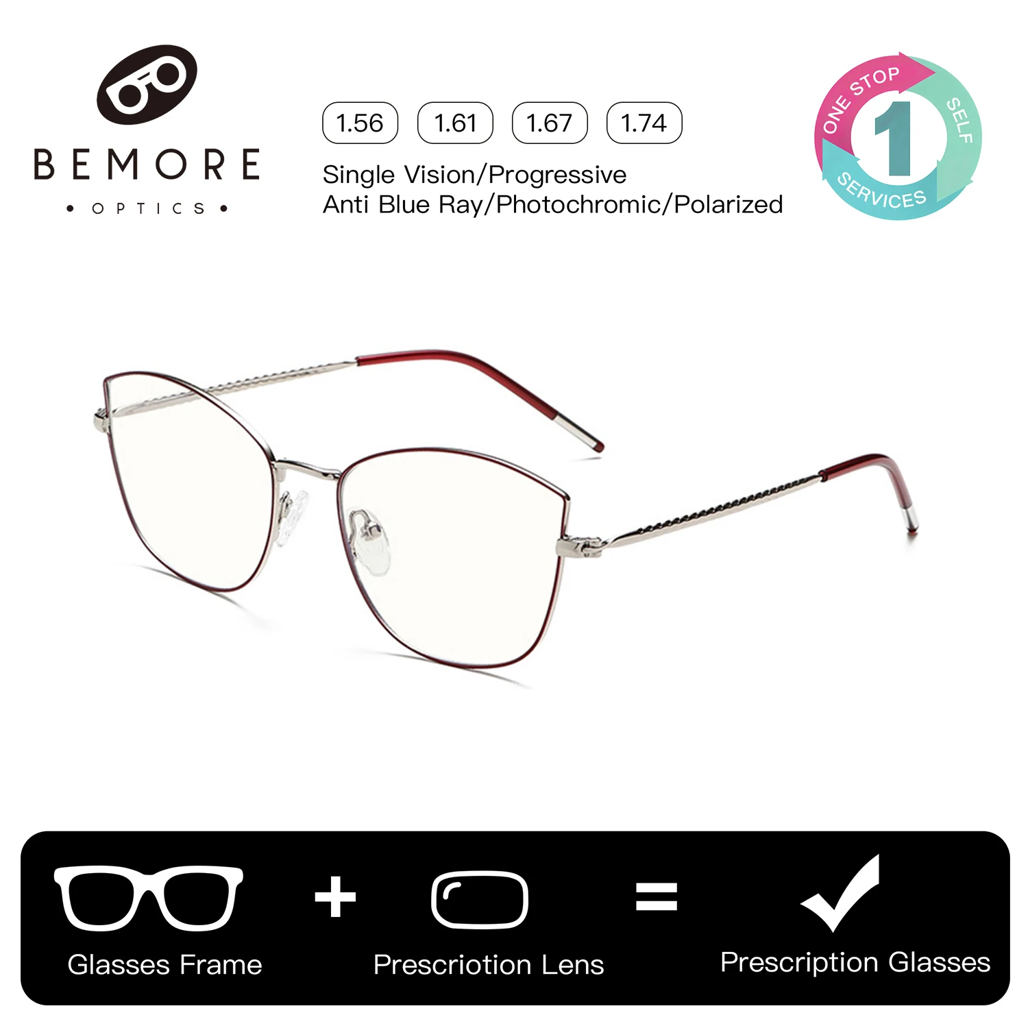 BEMORE Cat Eye Alloy Prescription Eyeglasses Photochromic Anti Blue Light Optical Glasses for Sight for Women
BEMORE Cat Eye Alloy Prescription Eyeglasses Photochromic Anti Blue Light Optical Glasses for Sight for Women
