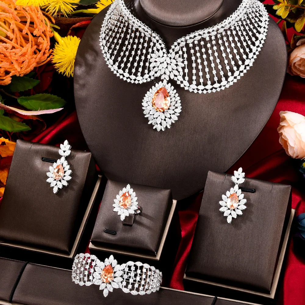 Soramoore Luxury 4PCS Big Shiny Drop Pendant Necklace Bangle Earrings Ring Jewelry Set For Women Bridal Wedding Jewelry Sets
Soramoore Luxury 4PCS Big Shiny Drop Pendant Necklace Bangle Earrings Ring Jewelry Set For Women Bridal Wedding Jewelry Sets