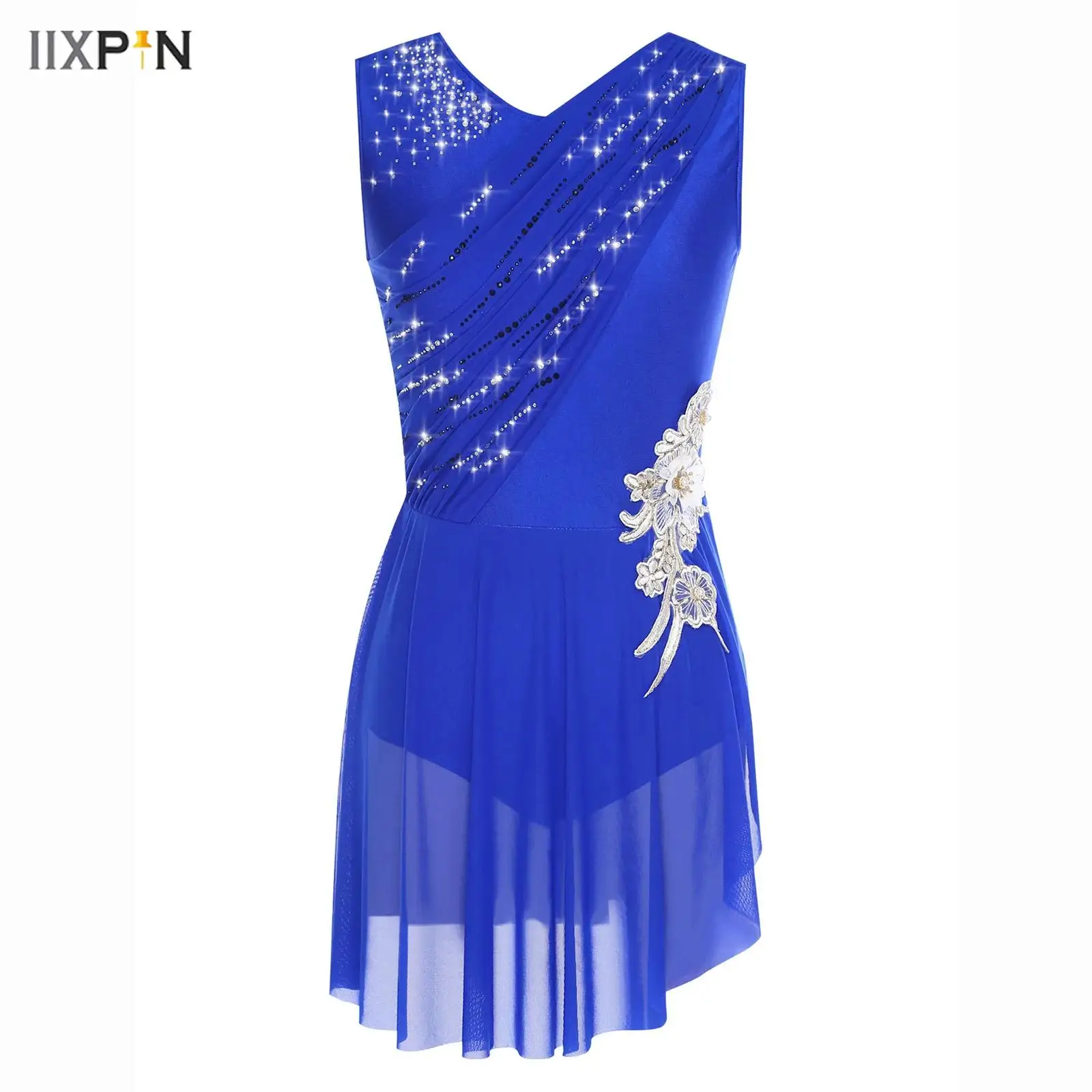 Women Lyrical Dance Dress Sleeveless Ruched Mesh Overlay Shiny Rhinestones Leotard Dress Figure Skating Gymnastics Dancewear
Women Lyrical Dance Dress Sleeveless Ruched Mesh Overlay Shiny Rhinestones Leotard Dress Figure Skating Gymnastics Dancewear