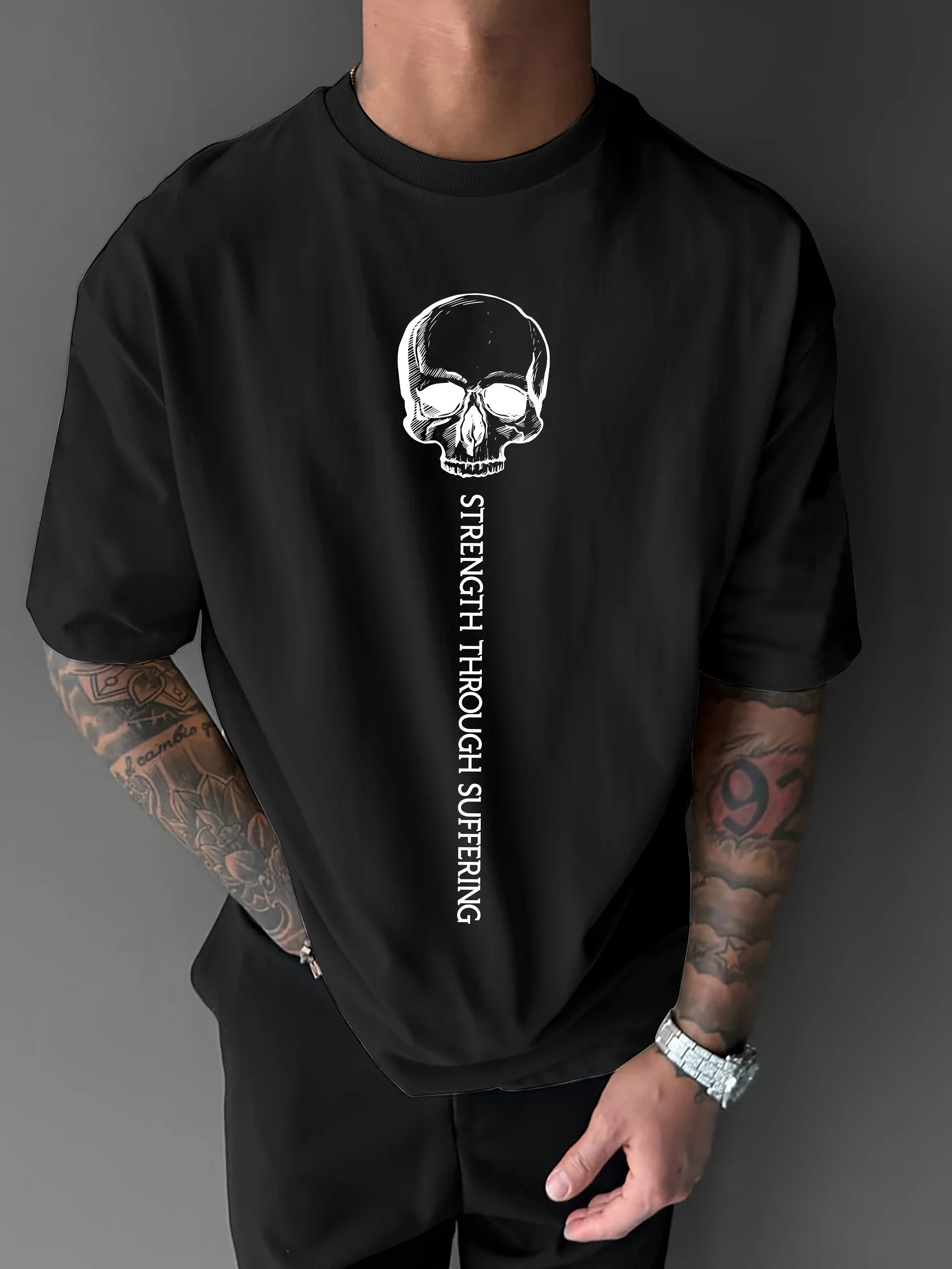 Принт спереди с рисунком черепа, мужская футболка, топ с короткими рукавами, уличная одежда
Принт спереди с рисунком черепа, мужская футболка, топ с короткими рукавами, уличная одежда