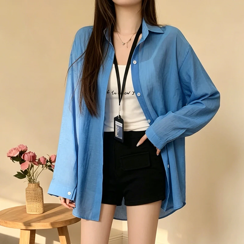 Chiffon Blouses Lightweight Loose-fit Long Sleeve Button-Up Shirt Women Summer Cover Up Casual Tops Outfit
Chiffon Blouses Lightweight Loose-fit Long Sleeve Button-Up Shirt Women Summer Cover Up Casual Tops Outfit