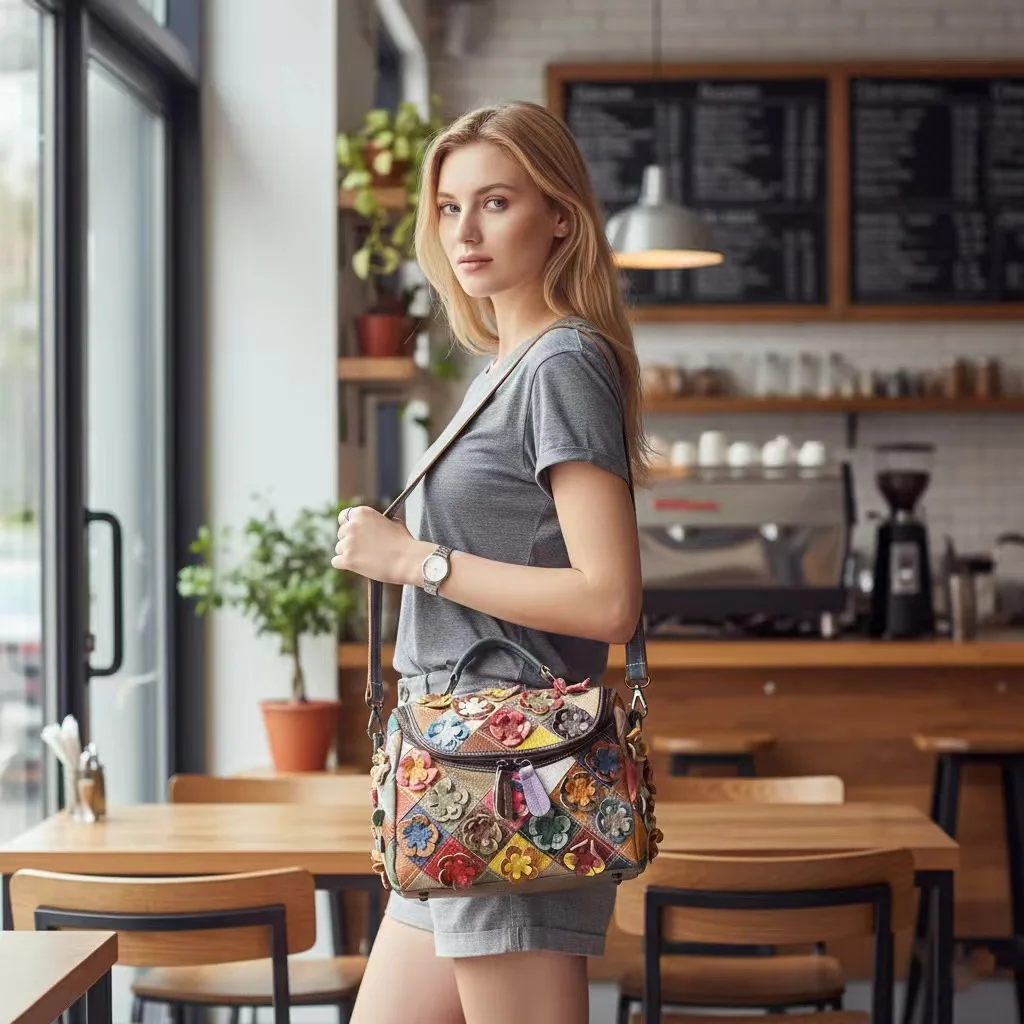 Women's Handbag Floral Patchwork Genuine Leather Crossbody Tote Colorful Color-Blocking Hand-To-Shoulder Bag for Ladies
Women's Handbag Floral Patchwork Genuine Leather Crossbody Tote Colorful Color-Blocking Hand-To-Shoulder Bag for Ladies
