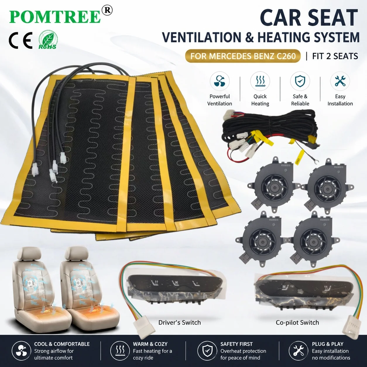 Built-in Car Seat Ventilation Cooling And Heating System Kit Fit 2 Seats,Compatible With Mercedes Benz C260 Driver and Co Driver
Built-in Car Seat Ventilation Cooling And Heating System Kit Fit 2 Seats,Compatible With Mercedes Benz C260 Driver and Co Driver