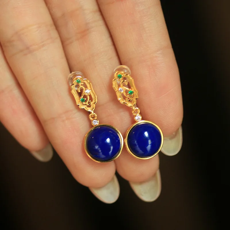 Серьги из натурального лазурита, стерлинговое серебро S925, позолоченные инкрустированные серьги в дворцовом стиле
Серьги из натурального лазурита, стерлинговое серебро S925, позолоченные инкрустированные серьги в дворцовом стиле