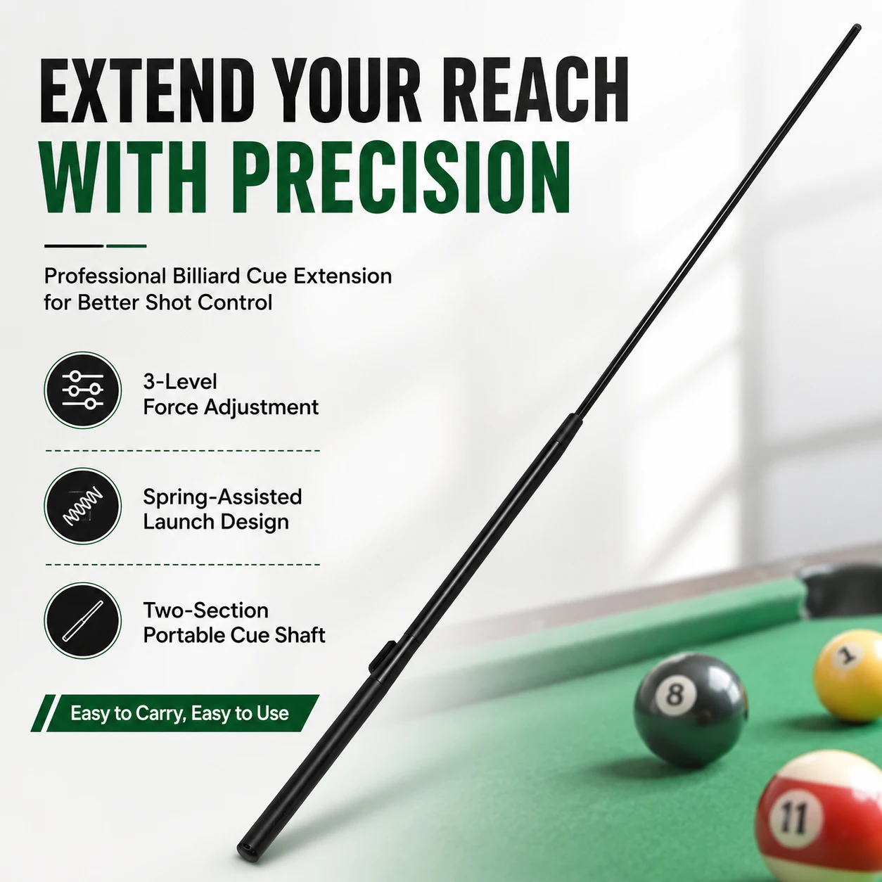 Automatic Pool Cue Stick Spring Loaded Billiard Cue 3 Speed Adjustable Force 2 Piece Snooker Cue Extension Telescopic Pool Stick
Automatic Pool Cue Stick Spring Loaded Billiard Cue 3 Speed Adjustable Force 2 Piece Snooker Cue Extension Telescopic Pool Stick