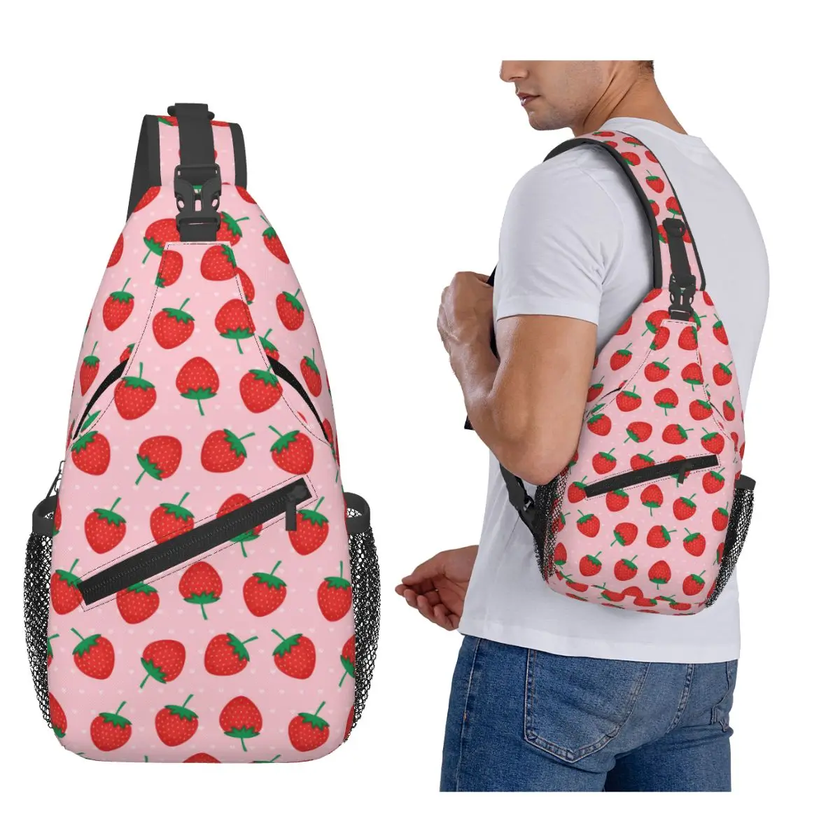 Pink Summer Strawberries Print Chest Bag Men Sling Crossbody Backpack Chest Bag Traveling Hiking Daypack Shoulder Bag
Pink Summer Strawberries Print Chest Bag Men Sling Crossbody Backpack Chest Bag Traveling Hiking Daypack Shoulder Bag