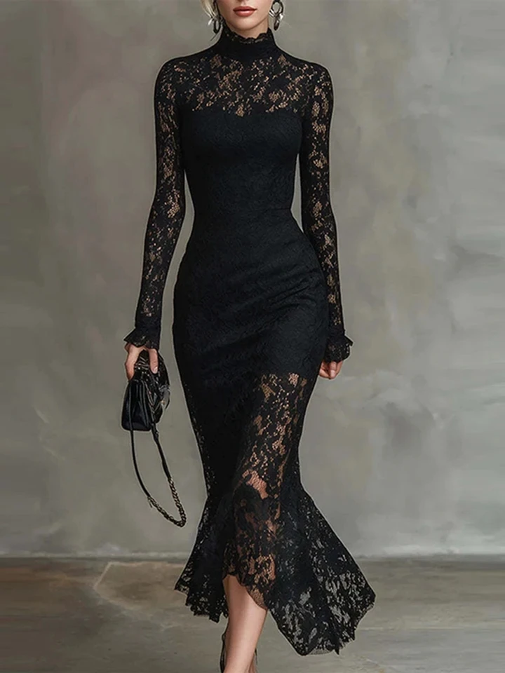 Elegant Solid Color Slim Evening Dress Spring Summer New Irregular Maxi Dress Lady Sexy Lace Embroidery Turtleneck Banquet Dress
Elegant Solid Color Slim Evening Dress Spring Summer New Irregular Maxi Dress Lady Sexy Lace Embroidery Turtleneck Banquet Dress