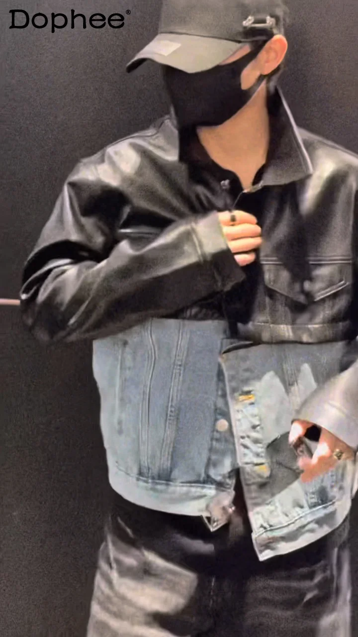 Fashion Men 2024 Spring Autumn New Trendy Fashion Personality Denim Stitching Leather Jacket Design All-match Casual Coat
Fashion Men 2024 Spring Autumn New Trendy Fashion Personality Denim Stitching Leather Jacket Design All-match Casual Coat