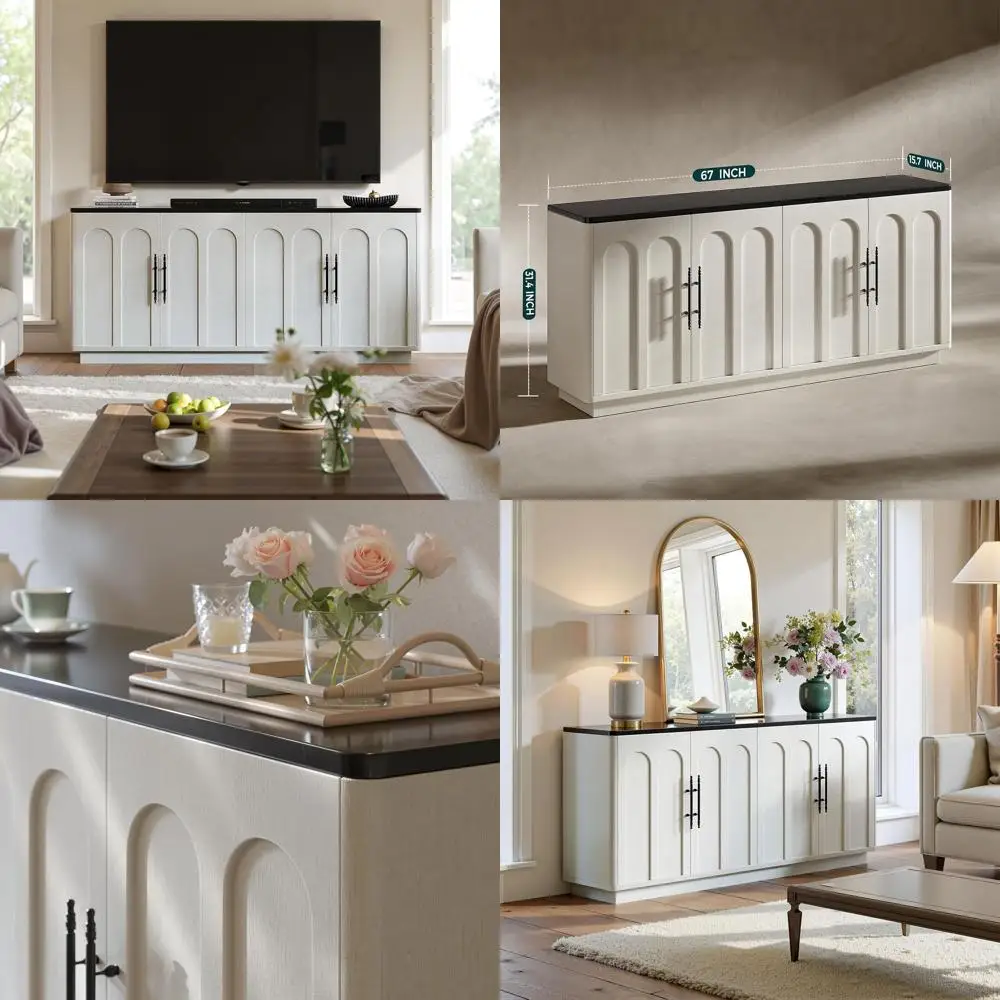 67" Arched Warm White Buet Cabinet with Storage, Large Crza with 4 Do, Wood Century ern Sideboard or Kitchen and Living Room (67
67" Arched Warm White Buet Cabinet with Storage, Large Crza with 4 Do, Wood Century ern Sideboard or Kitchen and Living Room (67