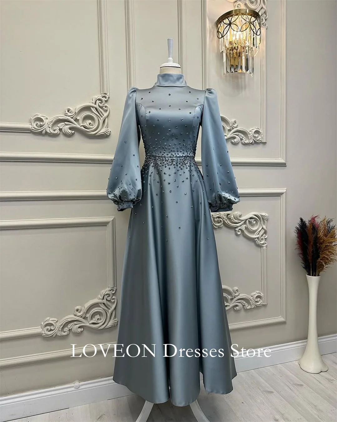 High Neck Pearls Formal Evening Dresses Pleat Long Sleeves A-Line فساتين سهرة Customized Elegant Prom Growns Party Women
High Neck Pearls Formal Evening Dresses Pleat Long Sleeves A-Line فساتين سهرة Customized Elegant Prom Growns Party Women