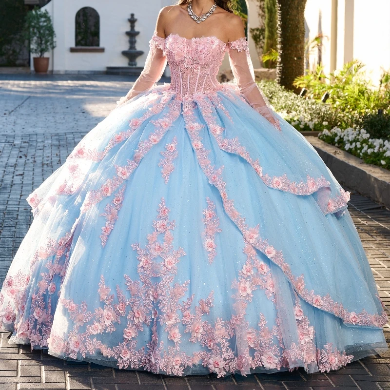 Luxury Sky Blue Princess Ball Gown Quinceanera Dresses Bow Appliques Lace Beads Tull Birthday Party Sweet 16 Dress Vestidos 15
Luxury Sky Blue Princess Ball Gown Quinceanera Dresses Bow Appliques Lace Beads Tull Birthday Party Sweet 16 Dress Vestidos 15