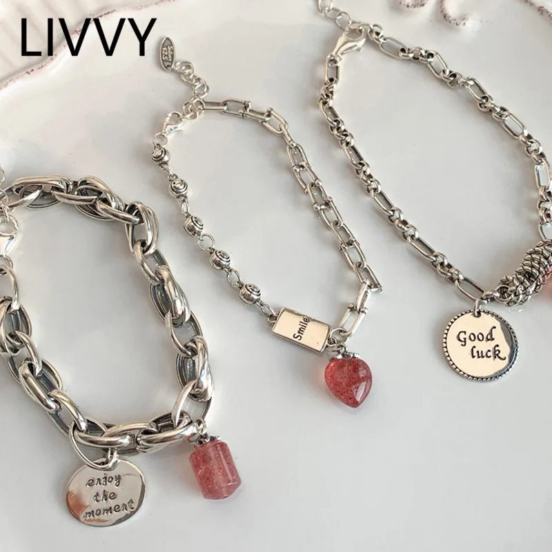 LIVVY Silver Color Double Layer Pink Stone Round Letter Bracelet Female Fashion Retro Temperament Personality Gift
LIVVY Silver Color Double Layer Pink Stone Round Letter Bracelet Female Fashion Retro Temperament Personality Gift
