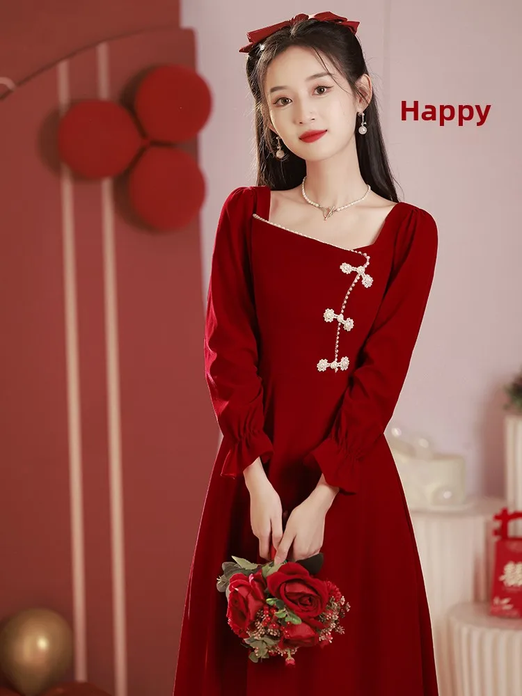 Red Velvet Long Sve Wedding Dr New Bride Autumn Winter Marriage Ceremony Serviette Cus-Made Gown Women
Red Velvet Long Sve Wedding Dr New Bride Autumn Winter Marriage Ceremony Serviette Cus-Made Gown Women