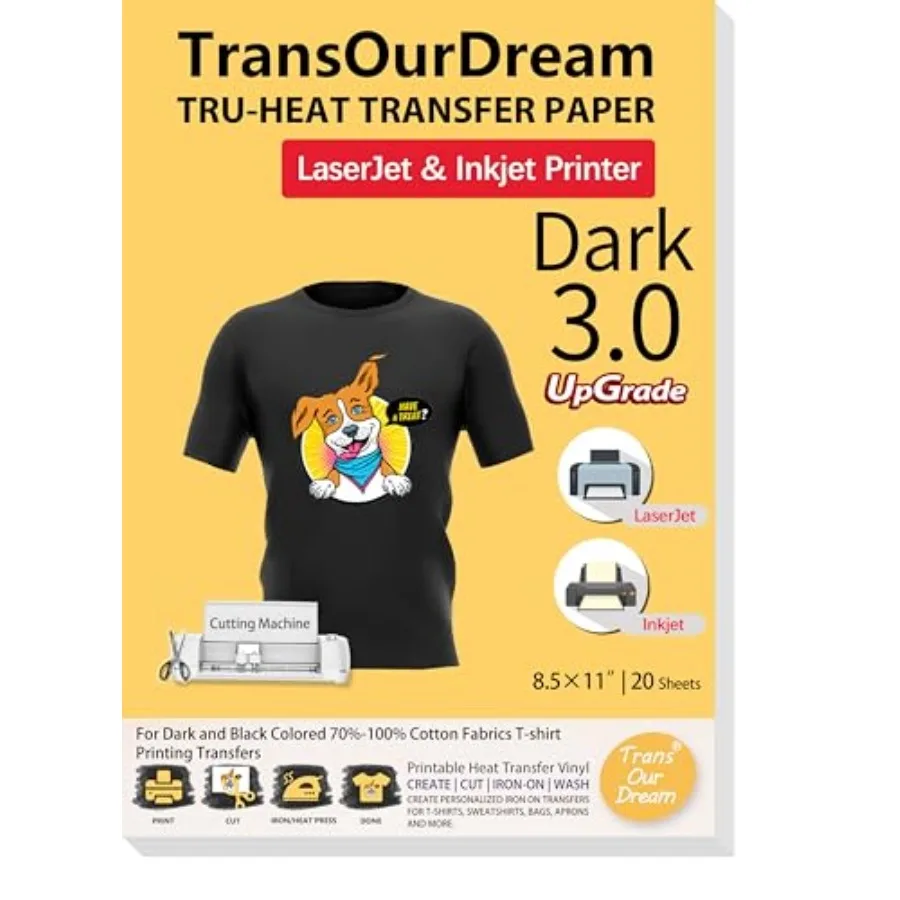 Tru-Heat Transfer Paper for Inkjet and Laserjet Printer 20 Sheets, 8.5x11", Dark 3.0 Printable HTV Heat Transfer Vinyl for T Sh
Tru-Heat Transfer Paper for Inkjet and Laserjet Printer 20 Sheets, 8.5x11", Dark 3.0 Printable HTV Heat Transfer Vinyl for T Sh