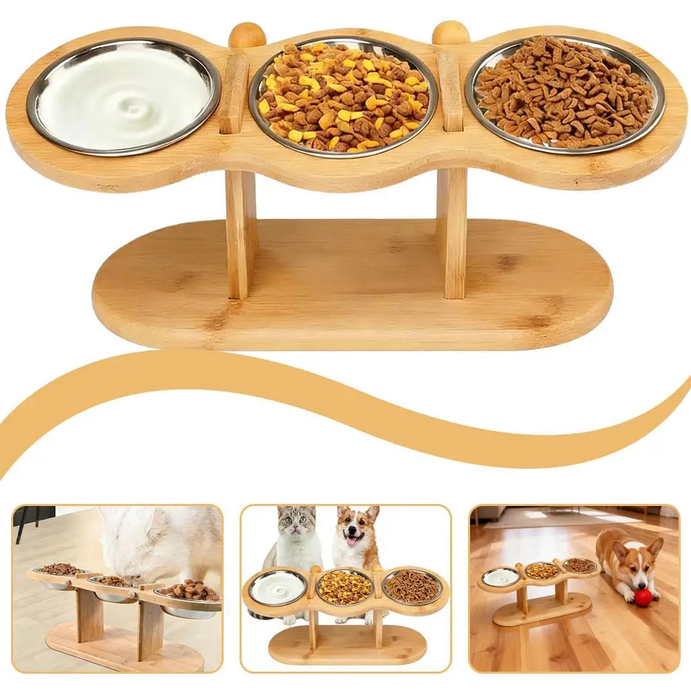 Solid Wood Elevated Pet Bowl Stand with 3 Stainless Steel Bowls for Cats and Dogs Adjustable Height Feeding Station
Solid Wood Elevated Pet Bowl Stand with 3 Stainless Steel Bowls for Cats and Dogs Adjustable Height Feeding Station