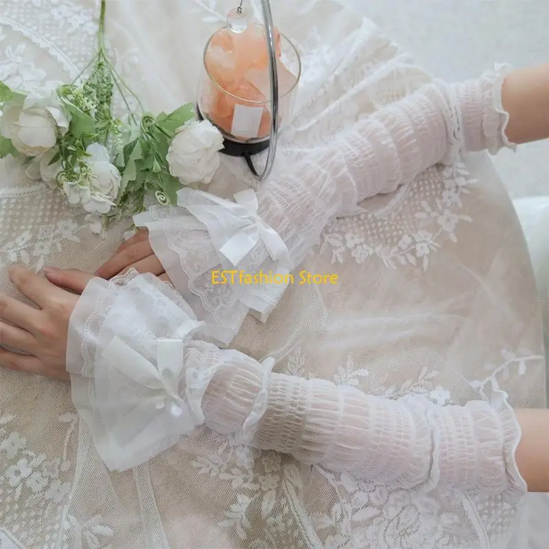 Y5GC Breathable Nylons Bows Arm Sleeves Stretchable Lace Embellished Arm Covers
Y5GC Breathable Nylons Bows Arm Sleeves Stretchable Lace Embellished Arm Covers