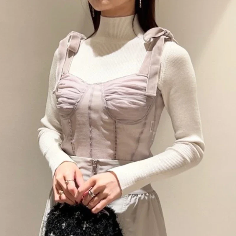 Japanese Sweet Knitwear Two Piece Sets Half High Collar Long Sleeve Pullovers + Velvet Shoulder Strap Tube Top 2024 Fall Winter
Japanese Sweet Knitwear Two Piece Sets Half High Collar Long Sleeve Pullovers + Velvet Shoulder Strap Tube Top 2024 Fall Winter