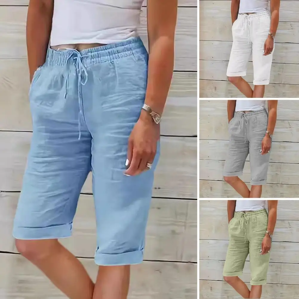 Women Shorts Vintage Style Loose Drawstring Knee-length Pants For Ladies Breathable Elastic Waist Waistband With Pockets Pants
Women Shorts Vintage Style Loose Drawstring Knee-length Pants For Ladies Breathable Elastic Waist Waistband With Pockets Pants