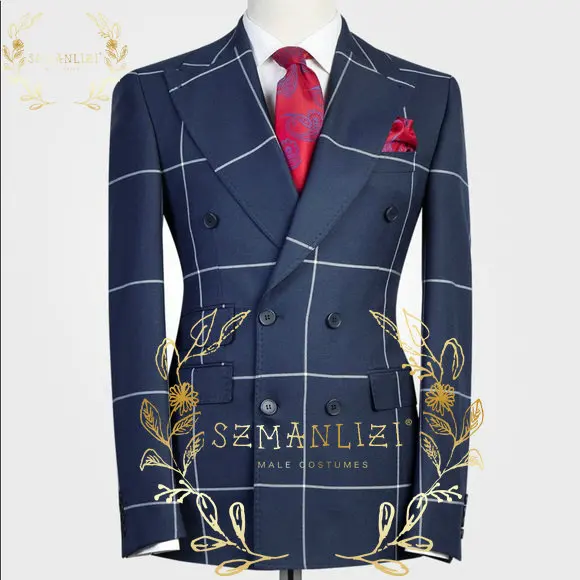 2022 Classic Navy Blue Plaid Men Suits Slim Fit 2 Piece Double Breasted Wedding Groom Tuxedos Best Man Tailor-Made Clothes Pant
2022 Classic Navy Blue Plaid Men Suits Slim Fit 2 Piece Double Breasted Wedding Groom Tuxedos Best Man Tailor-Made Clothes Pant
