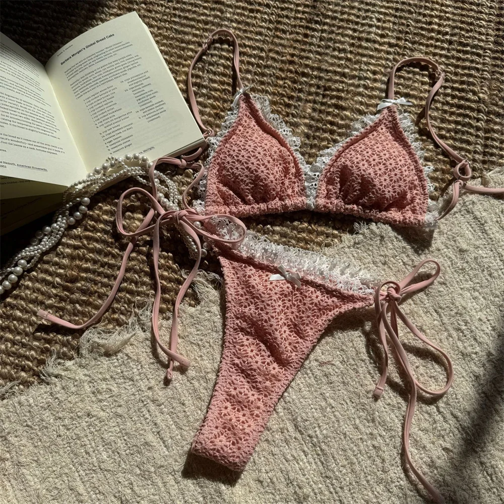 Kawaii Bowknot String Bikini Lace Border Swimsuit Hollow Swimwears Women Backless Bikinis Y2K Swimming Beach Outfit Bathing Suit
Kawaii Bowknot String Bikini Lace Border Swimsuit Hollow Swimwears Women Backless Bikinis Y2K Swimming Beach Outfit Bathing Suit