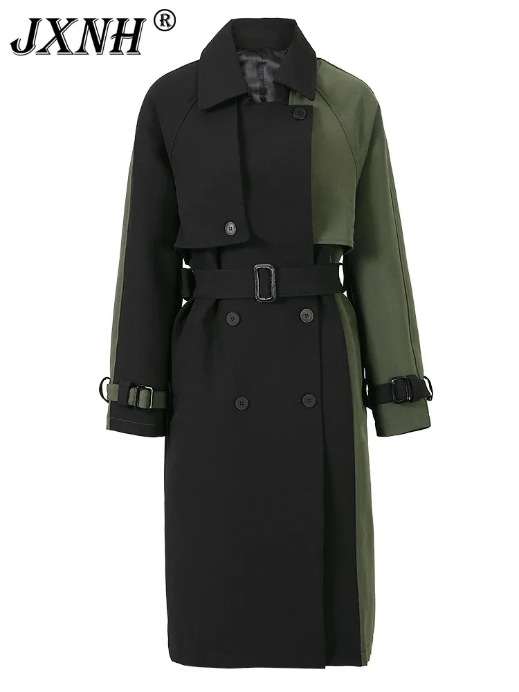 Women Black Color-block Big Size Trench New Lapel Long Sleeve Loose Fit Windbreaker Fashion Spring Autumn 2024
Women Black Color-block Big Size Trench New Lapel Long Sleeve Loose Fit Windbreaker Fashion Spring Autumn 2024