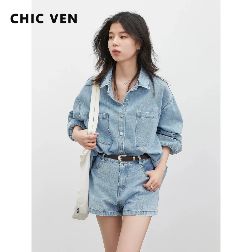 CHIC VEN Fashion Women Denim Shirt Blue Long Sleeve Solid Casual Vintage High Waisted Girl A-line Short Set Spring Summer 2026
CHIC VEN Fashion Women Denim Shirt Blue Long Sleeve Solid Casual Vintage High Waisted Girl A-line Short Set Spring Summer 2026