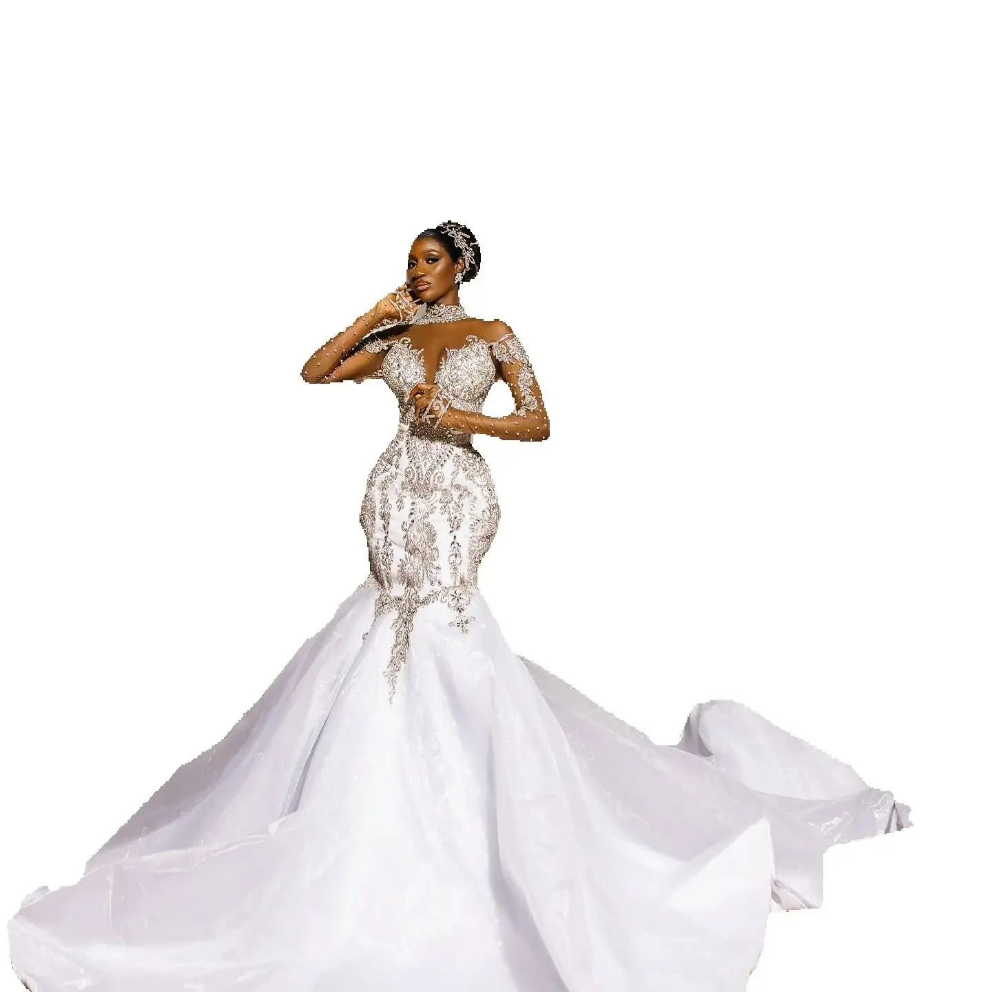Customized High Collar Shinny Beads Crystals Wedding Dress Robe De Mariée Full Sleeve Illusion Buttons Arabic Bridal Gown
Customized High Collar Shinny Beads Crystals Wedding Dress Robe De Mariée Full Sleeve Illusion Buttons Arabic Bridal Gown