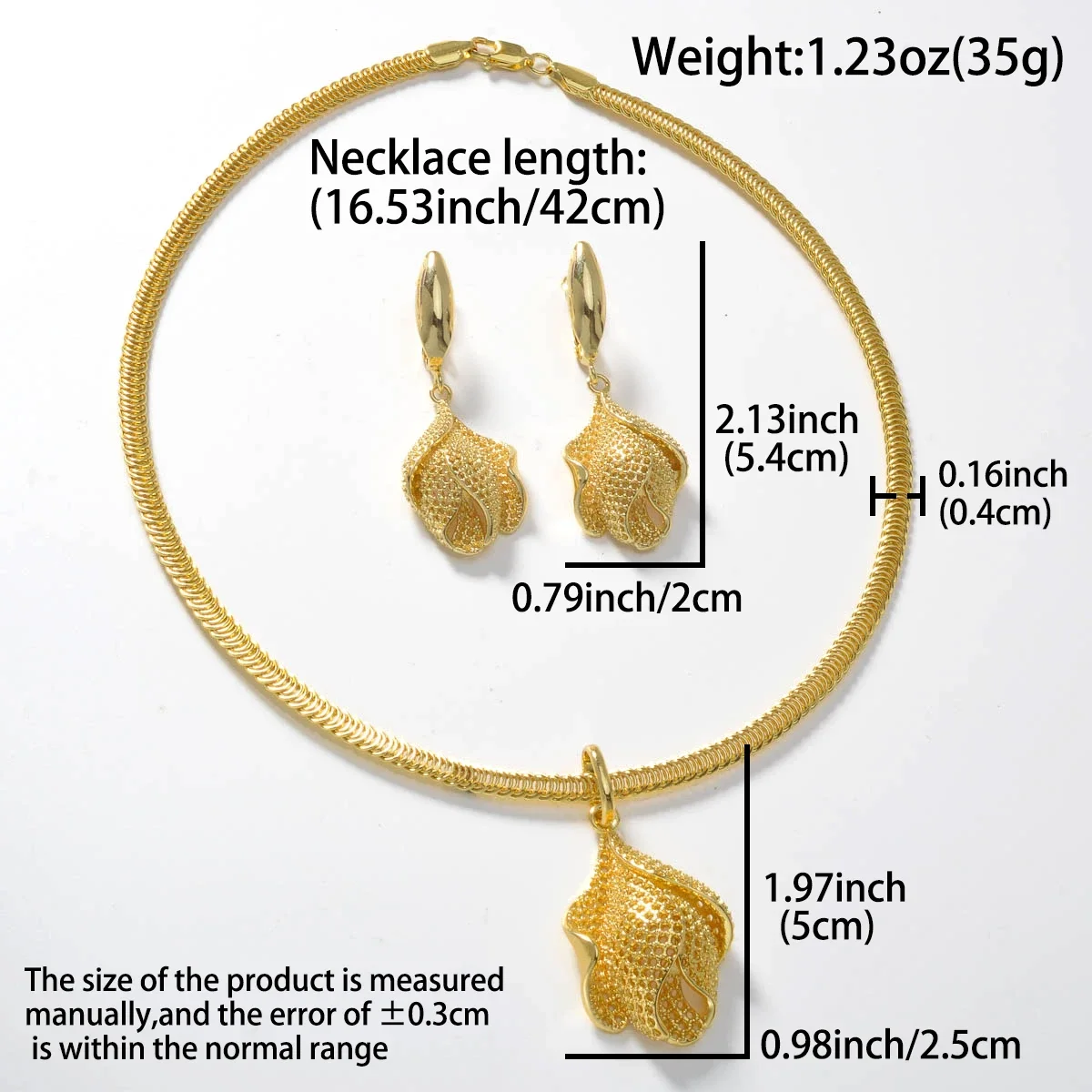 Necklace Earrings Jewelry Set Fashion Women Gold Plated Romantic Gift for Her Birthday Anniversary Unique Design Party Wear
Necklace Earrings Jewelry Set Fashion Women Gold Plated Romantic Gift for Her Birthday Anniversary Unique Design Party Wear