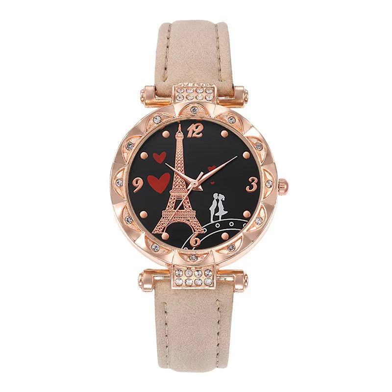 Wholesale Women's Eiffel Tower Heart Pattern Quartz Watch, Rhinestone Bezel Leather Strap Romantic Paris Couple Watch
Wholesale Women's Eiffel Tower Heart Pattern Quartz Watch, Rhinestone Bezel Leather Strap Romantic Paris Couple Watch