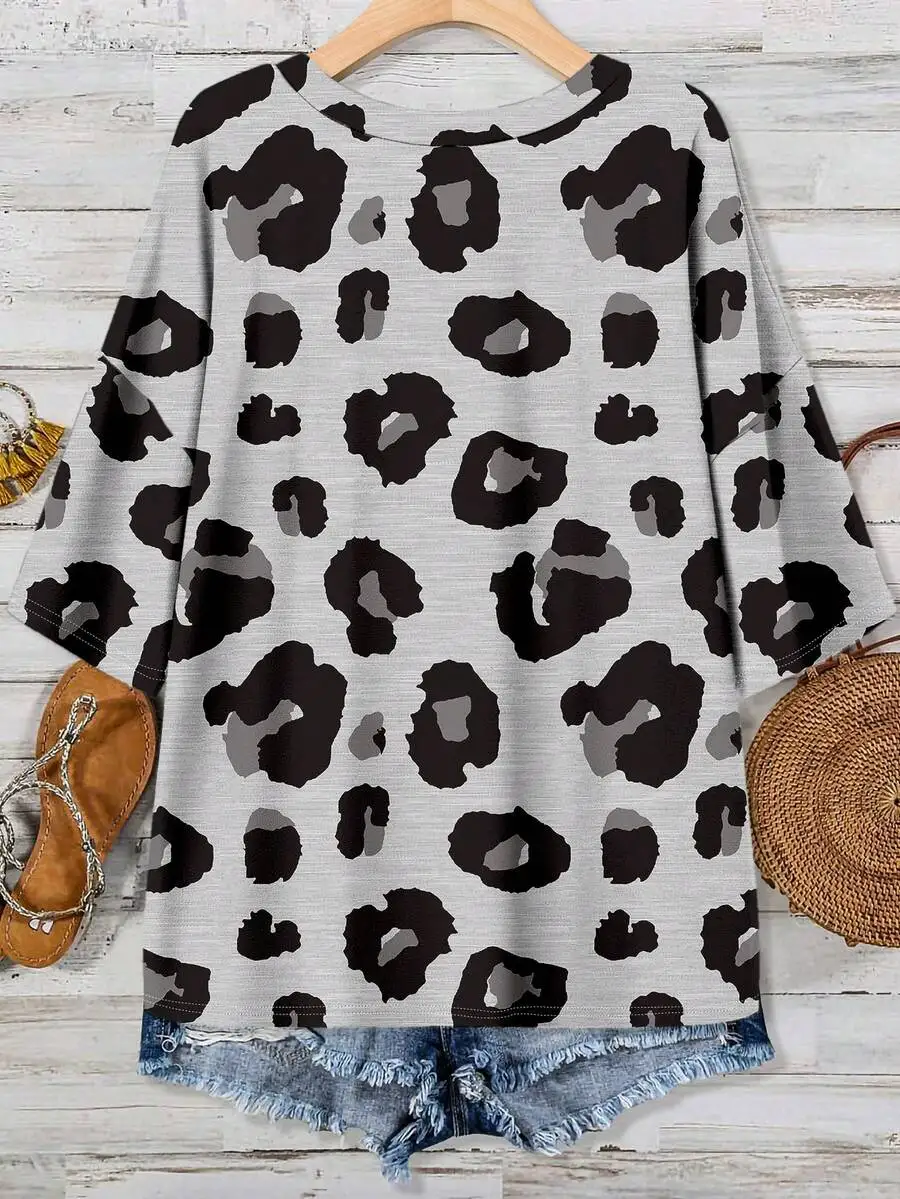 Plus Size Casual Leopard Print T-Shirt For Summer
Plus Size Casual Leopard Print T-Shirt For Summer