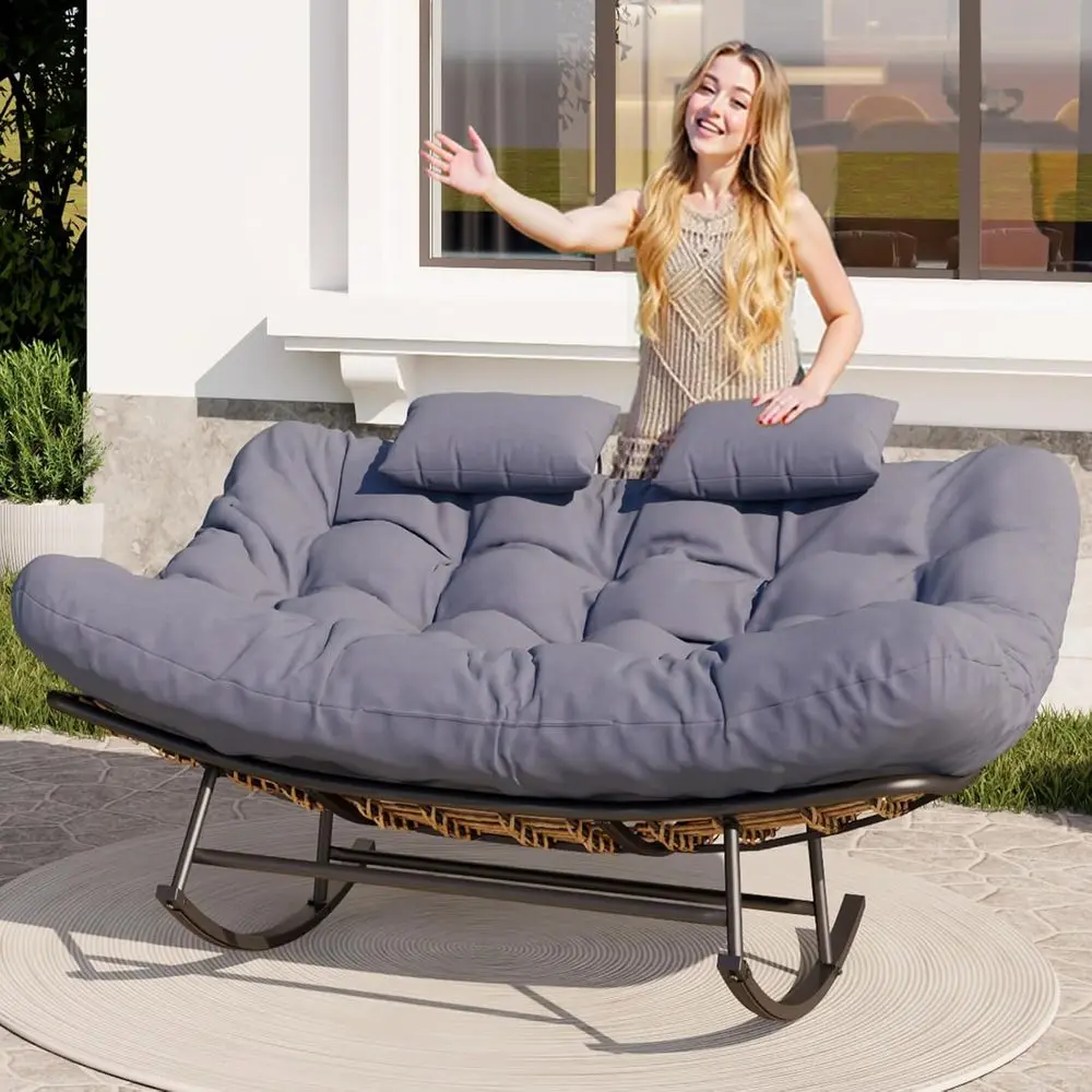 Double Outdoor Rocking Loveseat with Thick Cushion and Rattan Style, Ideal for Balcony or Garden (Gray)
Double Outdoor Rocking Loveseat with Thick Cushion and Rattan Style, Ideal for Balcony or Garden (Gray)
