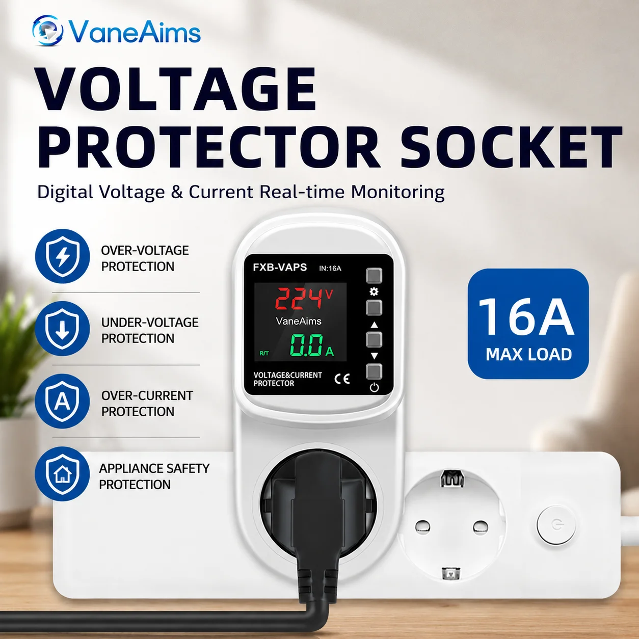 AC220V 16A Voltage Current Protector Socket with LED Digital Display EU/UK Plug Adjustable Over Under Voltage Protection Device
AC220V 16A Voltage Current Protector Socket with LED Digital Display EU/UK Plug Adjustable Over Under Voltage Protection Device
